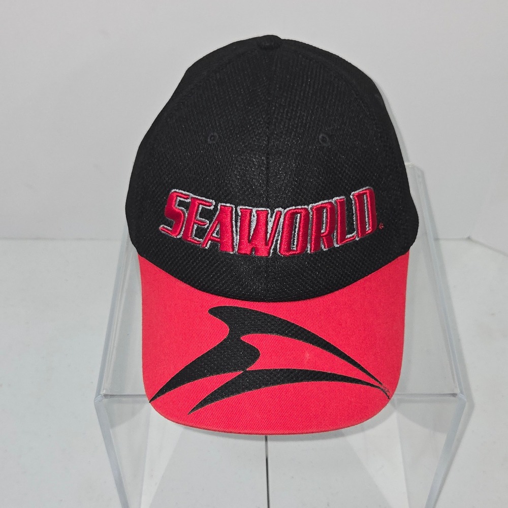 SeaWorld Shamu Hat Black Red Mesh Baseball Cap Adult Embroidered Logo Souvenir